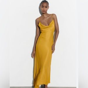 Mustard Satin Effect Slip Dress (Zara)